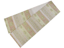 將圖片載入圖庫檢視器 Women's Tailored Washable Polyester Fukuro Obi Belt - Light Pink and Light Beige, Flower and Arabesque Pattern-