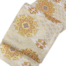 將圖片載入圖庫檢視器 Women's Tailored Washable Polyester Fukuro Obi Belt - Light Beige, Gold Flower Pattern-
