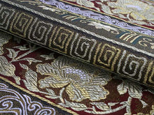 將圖片載入圖庫檢視器 Women's Tailored Washable Polyester Fukuro Obi Belt - Dark Green and Red,Flowers and Arabesques Pattern-