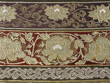 將圖片載入圖庫檢視器 Women's Tailored Washable Polyester Fukuro Obi Belt - Dark Green and Red,Flowers and Arabesques Pattern-