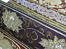 將圖片載入圖庫檢視器 Women's Tailored Washable Polyester Fukuro Obi Belt - Dark Green and Red,Flowers and Arabesques Pattern-