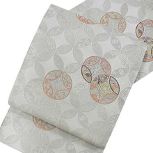 將圖片載入圖庫檢視器 Women's Tailored Washable Polyester Fukuro Obi Belt - Light Gray, Cloisonne Pattern-