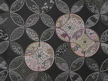 將圖片載入圖庫檢視器 Women's Tailored Washable Polyester Fukuro Obi Belt - Black, Cloisonne Pattern-