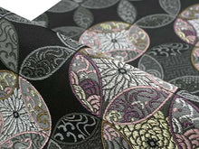 將圖片載入圖庫檢視器 Women's Tailored Washable Polyester Fukuro Obi Belt - Black, Cloisonne Pattern-