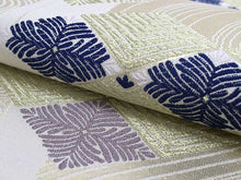 將圖片載入圖庫檢視器 Women's Tailored Washable Polyester Fukuro Obi Belt - Beige, Gold and Blue Diamond Shaped Pattern-