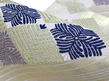 將圖片載入圖庫檢視器 Women's Tailored Washable Polyester Fukuro Obi Belt - Beige, Gold and Blue Diamond Shaped Pattern-
