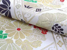 將圖片載入圖庫檢視器 Women's Tailored Washable Polyester Fukuro Obi Belt - Light Beige, Flower Pattern-