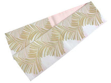 將圖片載入圖庫檢視器 Women's Tailored Washable Polyester Fukuro Obi Belt - Light Gray,Gold Fern Pattern-