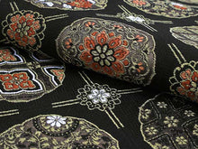 將圖片載入圖庫檢視器 Women's Tailored Washable Polyester Fukuro Obi Belt - Black ,Oblique Lattice with Flowers Pattern-