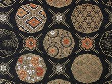 將圖片載入圖庫檢視器 Women's Tailored Washable Polyester Fukuro Obi Belt - Black ,Oblique Lattice with Flowers Pattern-