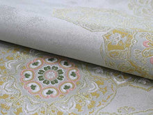 將圖片載入圖庫檢視器 Women's Tailored Washable Polyester Fukuro Obi Belt - Light Gray,Gold Flowers Pattern-