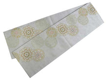 將圖片載入圖庫檢視器 Women's Tailored Washable Polyester Fukuro Obi Belt - Light Gray,Gold Flowers Pattern-