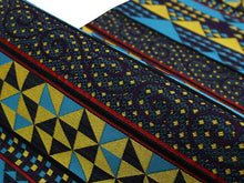 將圖片載入圖庫檢視器 Women's Tailored Washable Polyester Fukuro Obi Belt - Navy,Geometrical Pattern with vivid blue,yellow-