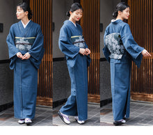Load image into Gallery viewer, Women's Denim Kimono 4-Piece Set (Kimono, Obi, Obiage, Obijime) for everyday wear