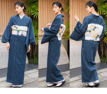 Load image into Gallery viewer, Women's Denim Kimono 4-Piece Set (Kimono, Obi, Obiage, Obijime) for everyday wear