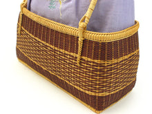 將圖片載入圖庫檢視器 Bamboo Basket Bag - Landscape Hemp drawstring, wisteria Purple ayu, embroidery, separate