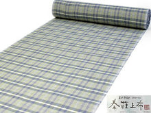將圖片載入圖庫檢視器 Kimono Fabric Hatasho Jofu : Japanese Traditional Clothes- Cream Blue Check Unlined Omi Chijimi