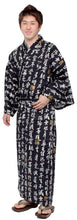 將圖片載入圖庫檢視器 Men's Easy Yukata / Kimono Robe : Japanese Traditional Clothes - Robe "HANNYA" Sutra Black