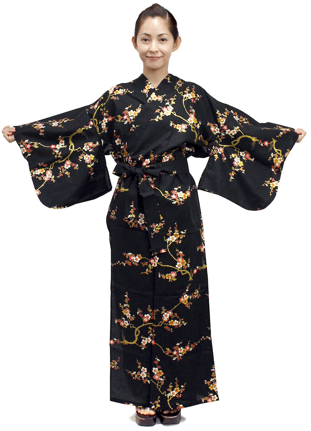 Women's Easy Yukata Golden Plum Black – Kyoto Maruhisa Women's Easy Yukata Golden Plum Black – Kyoto Maruhisa