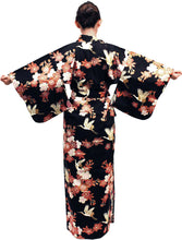 將圖片載入圖庫檢視器 Women's Easy Yukata / Kimono Robe : Japanese Traditional Clothes - Cherry Blossoms & Crane Black