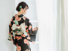 画像をギャラリービューアに読み込む, Women's Hemp Cotton Yukata : Japanese Traditional Clothes - Black Mornig glory
