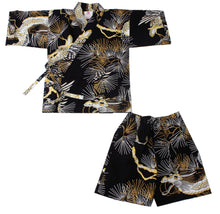 將圖片載入圖庫檢視器 Boy's Kids Jinbei Yukata Robe Kimono for Summer - Dragon & Hawk Black