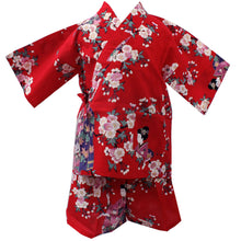 將圖片載入圖庫檢視器 Girl's Kids Jinbei Yukata Robe Kimono for Summer- Lovely "Maiko" Red