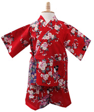 將圖片載入圖庫檢視器 Girl's Kids Jinbei Yukata Robe Kimono for Summer- Lovely "Maiko" Red