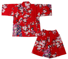 將圖片載入圖庫檢視器 Girl's Kids Jinbei Yukata Robe Kimono for Summer- Lovely "Maiko" Red