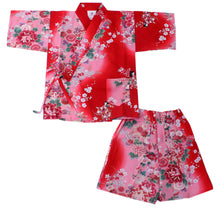 將圖片載入圖庫檢視器 Girl's Kids Jinbei Yukata Robe Kimono for Summer- Dolls in Color Gradation Red