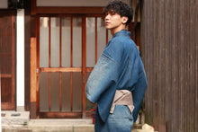 將圖片載入圖庫檢視器 Men's Damaged Denim Unlined Kimono with Pockets Navy: Japanese Traditional Clothes
