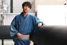 將圖片載入圖庫檢視器 Men's Damaged Denim Unlined Kimono with Pockets Navy: Japanese Traditional Clothes