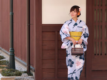 画像をギャラリービューアに読み込む, Ladies' Cotton Yukata: Japanese Traditional Clothes - Light Blue Asanoha Nadeshiko