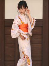 Load image into Gallery viewer, Women's Hanhaba-obi for Traditional Kimono Unlined Shippo Orange