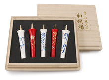 將圖片載入圖庫檢視器 Elegant Hand-Painted Japanese Candles(Elegant Kyoto Karakusa) – Japanese Art , Set of 5 in a Paulownia Wood Box