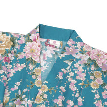 將圖片載入圖庫檢視器 Women's Happi Coat: Kimono Robe - Peony & Orchis Turquois