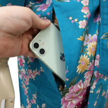 將圖片載入圖庫檢視器 Women's Happi Coat: Kimono Robe - Peony & Orchis Turquois