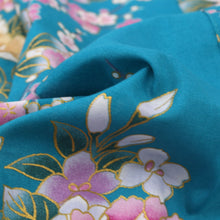 將圖片載入圖庫檢視器 Women's Happi Coat: Kimono Robe - Peony & Orchis Turquois