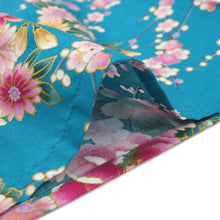 將圖片載入圖庫檢視器 Women's Happi Coat: Kimono Robe - Peony & Orchis Turquois