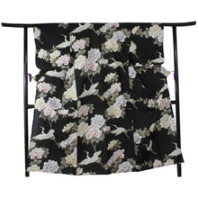 將圖片載入圖庫檢視器 Women's Yukata Robe Japanese Summer Kimono - Peony & Crane Black