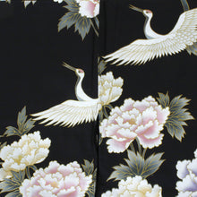 將圖片載入圖庫檢視器 Women's Yukata Robe Japanese Summer Kimono - Peony & Crane Black