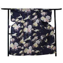 將圖片載入圖庫檢視器 Women's Yukata Robe Japanese Summer Kimono - Peony & Crane Navy