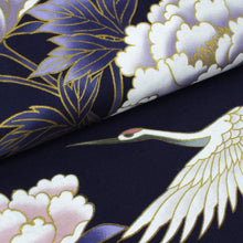 將圖片載入圖庫檢視器 Women's Yukata Robe Japanese Summer Kimono - Peony & Crane Navy