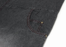 將圖片載入圖庫檢視器 Men's Damaged Denim Unlined Kimono with Pockets Black: Japanese Traditional Clothes