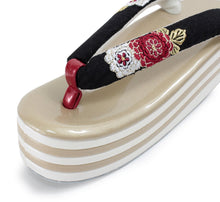 將圖片載入圖庫檢視器 Women's Zori (Japanese Sandals) for Japanese Traditional Kimono : Formal 5 layers 3 layers - Gold White heels x Black hanao