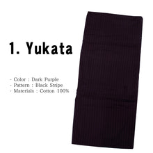 將圖片載入圖庫檢視器 Men's Easy Yukata Coordinate Set of 4 Items For Beginners :Dark Purple/Black Stripe