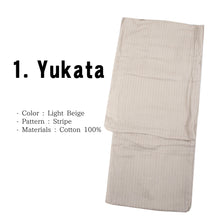將圖片載入圖庫檢視器 Men's Easy Yukata Coordinate Set of 4 Items For Beginners :Off White/Stripe