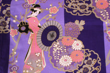 將圖片載入圖庫檢視器 Women's Easy Yukata / Kimono Robe : Japanese Traditional Clothes - "GEISHA" Beauty on Stripe Purple