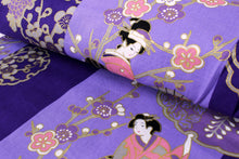 將圖片載入圖庫檢視器 Women's Easy Yukata / Kimono Robe : Japanese Traditional Clothes - "GEISHA" Beauty on Stripe Purple