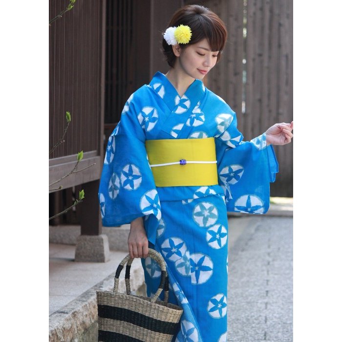 Ladies' Cotton Yukata Japanese Traditional Clothes Blue Morning Glory Kyoto Maruhisa Ladies' Cotton Yukata Japanese Traditional Clothes Blue Morning Glory Kyoto Maruhisa